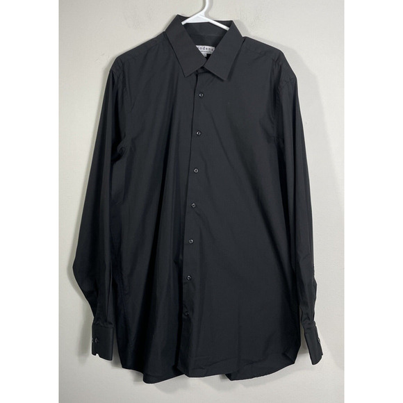 Modena Mens 17 36-37 Fitted Button Up Dress Shirt Long Sleeve Black Contemporary - Picture 1 of 12